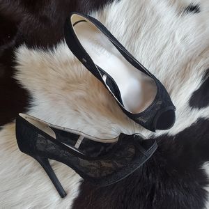 David's Bridal Open Toe Lace Heels